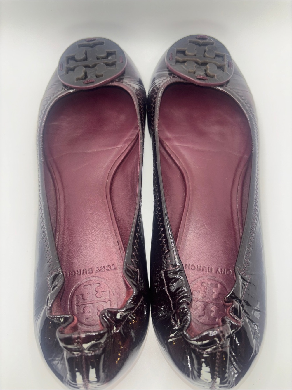 Tory Burch Burgundy Patent Leather Reva-Style Ballet Flats - Picture 6 of 10